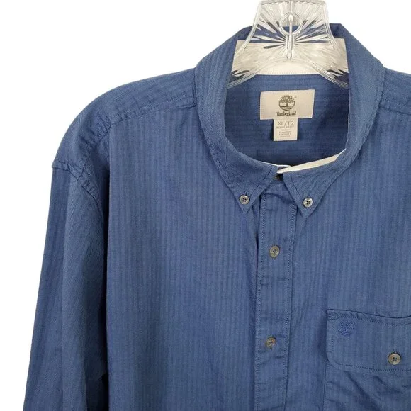Timberland Mens Size XL Shirt Button Down Collar Herringbone Shadow Fabric Logo - Picture 3 of 7